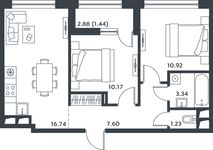 Планировка 2-комнатной квартиры, 50,82 м2