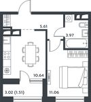 Планировка 1-комнатной квартиры, 32,35 м2