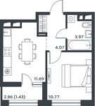 Планировка 1-комнатной квартиры, 31,51 м2