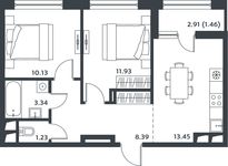 Планировка 2-комнатной квартиры, 49,34 м2