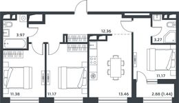 Планировка 3-комнатной квартиры, 67,47 м2