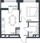 Планировка 1-комнатной квартиры, 31,25 м2