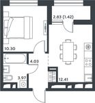 Планировка 1-комнатной квартиры, 31,73 м2
