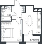 Планировка 1-комнатной квартиры, 33,89 м2