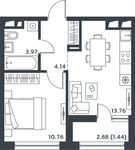 Планировка 1-комнатной квартиры, 33,62 м2