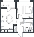 Планировка 1-комнатной квартиры, 31,07 м2