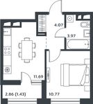 Планировка 1-комнатной квартиры, 31,51 м2