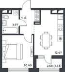 Планировка 1-комнатной квартиры, 32,18 м2