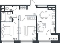 Планировка 2-комнатной квартиры, 49,42 м2