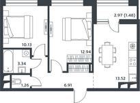 Планировка 2-комнатной квартиры, 48,99 м2