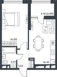 Планировка 1-комнатной квартиры, 41,07 м2