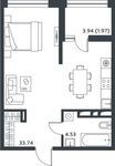 Планировка квартиры студии, 39,71 м2