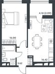 Планировка 1-комнатной квартиры, 41,66 м2