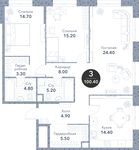Планировка 3-комнатной квартиры, 100,4 м2