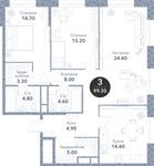 Планировка 3-комнатной квартиры, 99,3 м2
