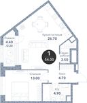 Планировка 1-комнатной квартиры, 54 м2