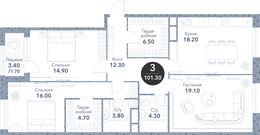 Планировка 3-комнатной квартиры, 101,3 м2