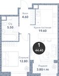Планировка 1-комнатной квартиры, 44,4 м2