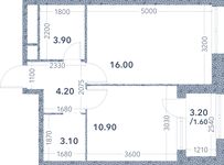 Планировка 1-комнатной квартиры, 39,7 м2