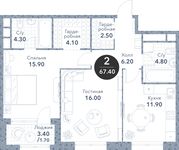 Планировка 2-комнатной квартиры, 66,9 м2