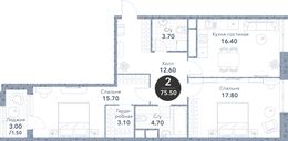 Планировка 2-комнатной квартиры, 75 м2