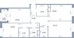 Планировка 3-комнатной квартиры, 100,4 м2