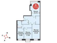 Планировка 3-комнатной квартиры, 117,3 м2