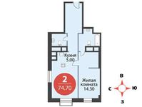 Планировка 2-комнатной квартиры, 74,7 м2