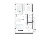 Планировка 3-комнатной квартиры, 68,93 м2