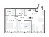 Планировка 3-комнатной квартиры, 65,95 м2