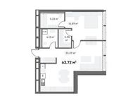 Планировка 2-комнатной квартиры, 63,72 м2