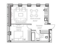 Планировка 2-комнатной квартиры, 50,44 м2