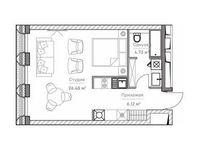Планировка 1-комнатной квартиры, 37,68 м2