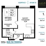 Планировка 1-комнатной квартиры, 36,7 м2
