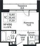 Планировка квартиры студии, 31,2 м2
