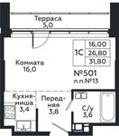 Планировка квартиры студии, 31,8 м2