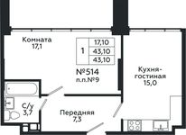 Планировка 1-комнатной квартиры, 43,1 м2