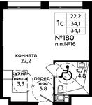 Планировка квартиры студии, 34,1 м2