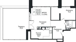 Планировка 2-комнатной квартиры, 101,9 м2