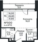 Планировка квартиры студии, 31,8 м2