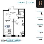 Планировка 1-комнатной квартиры, 38,3 м2