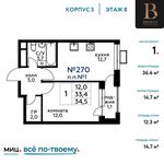 Планировка 1-комнатной квартиры, 36,4 м2