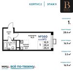 Планировка квартиры студии, 28,4 м2