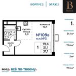 Планировка квартиры студии, 31,1 м2