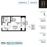 Планировка квартиры студии, 24,9 м2