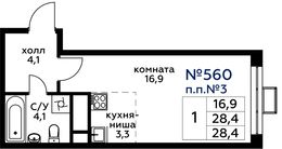 Планировка квартиры студии, 28,4 м2