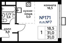 Планировка квартиры студии, 31 м2