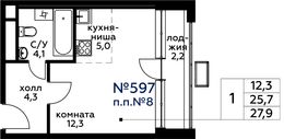 Планировка квартиры студии, 27,9 м2