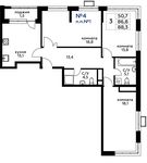 Планировка 3-комнатной квартиры, 88,3 м2