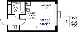 Планировка квартиры студии, 27,8 м2